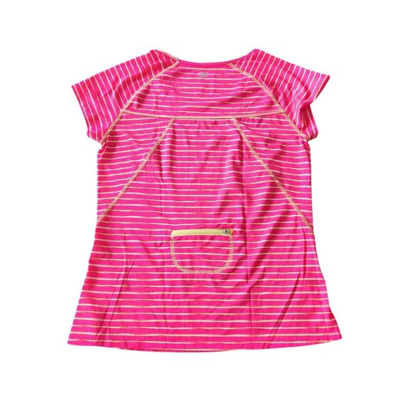 REEL‎ LEGENDS Shirt Short Sleeve With Back Zip Pocket Womens Small Pink Yellow - Picture 2 of 7